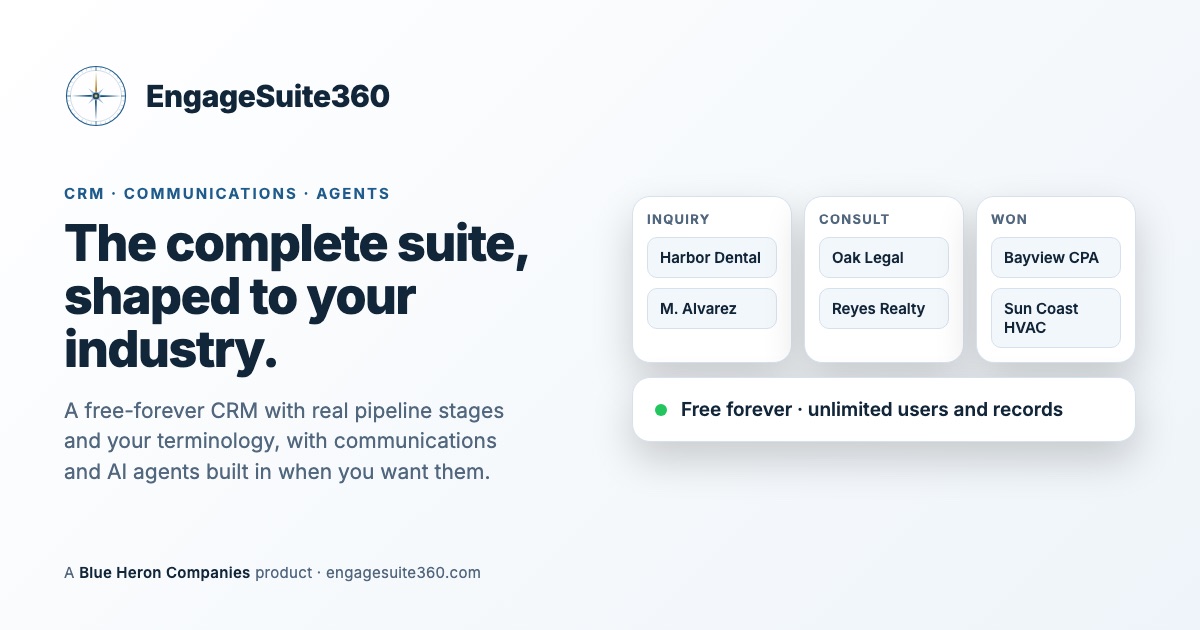EngageSuite360: an industry-shaped CRM pipeline, free forever